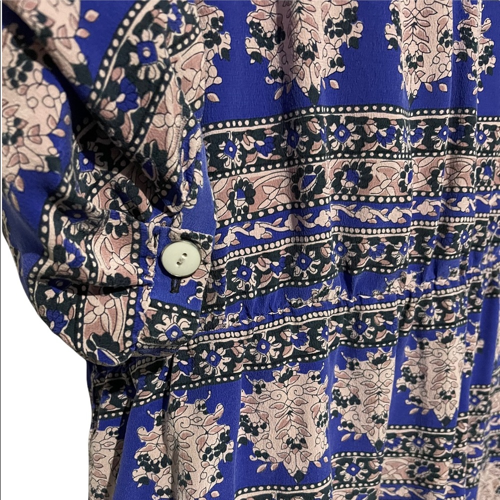 Sunner Womens Silk DressFlutter Sleeve V-Neck A-Line Button Purple Pocket Large - Picture 4 of 5